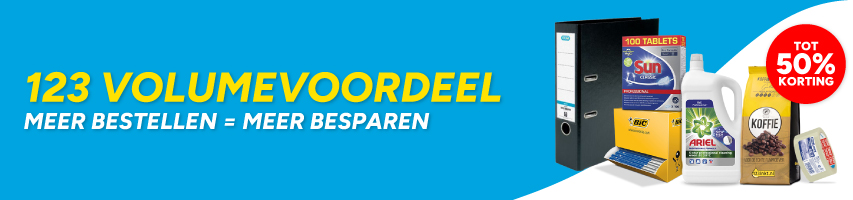 123 volumevoordeel: meer bestellen is meer besparen. Tot 50% korting